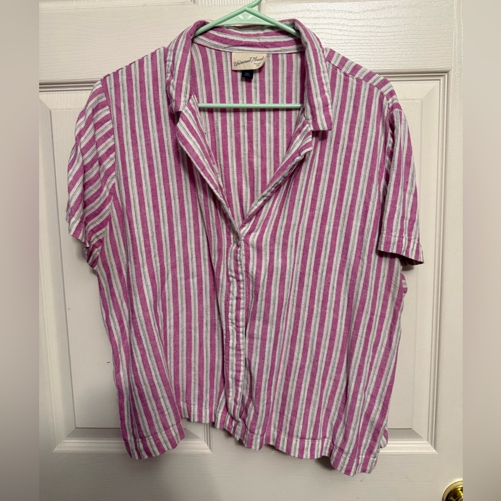 Universal Thread Pink and White Striped Button Down Shirt